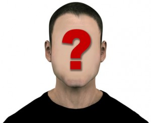 Generic anonymous unknown male with blank face. 3D illustration. Easily erase the question mark by painting over it with the flesh color. Includes clipping paths.